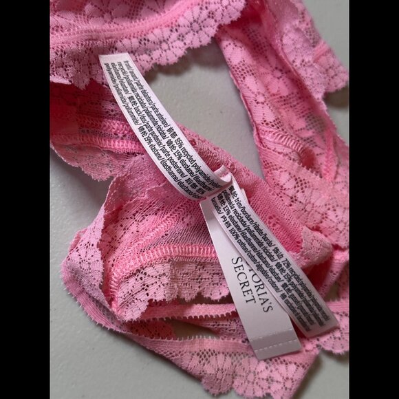 New Victoria's Secret Panties String Thong Large Pink Lace Flower Tanga - Picture 4 of 5